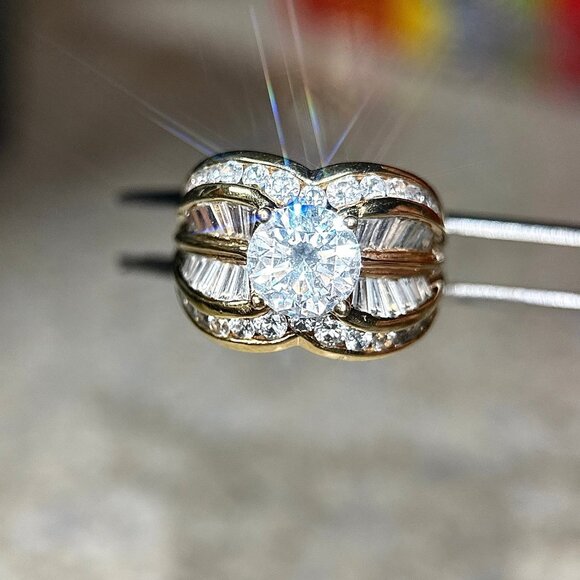 Spectacular 925 Gold Vermeil Cz Ring - Picture 3 of 9